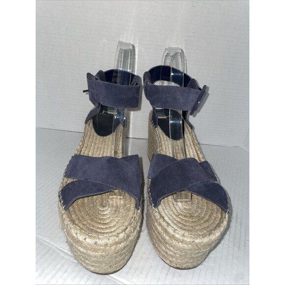 Marc Fisher Sandals Womens 10 Blue Suede Espadrille Platform Wedges Open‎ Toe - Picture 2 of 13